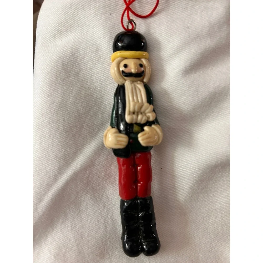 Vintage Nutcracker Soldier Christmas Ornament Green red salt dough Holiday Decor